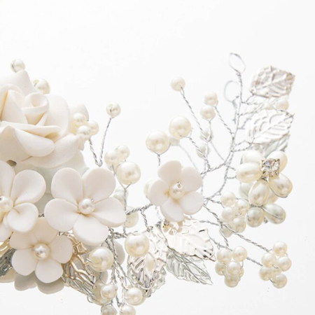 Accesoriu par pentru ocazii speciale, CRM, flori delicate, modelator, alb/argintiu [5]