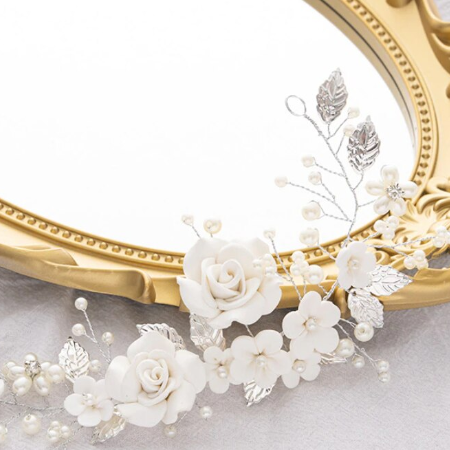 Accesoriu par pentru ocazii speciale, CRM, flori delicate, modelator, alb/argintiu [4]