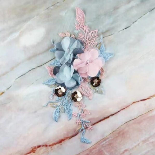 Accesoriu textil floral, aplicatie decor imbracaminte, CRM, multicolor, 40 x 20 cm [3]