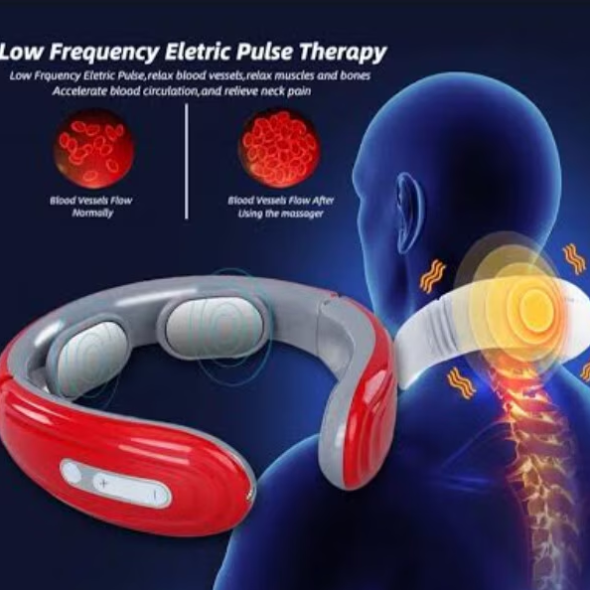 Aparat electrostimulare, CRM, pentru masaj si relaxare cervicala, cu impulsuri electromagnetice pentru ameliorarea durerii, rosu [2]