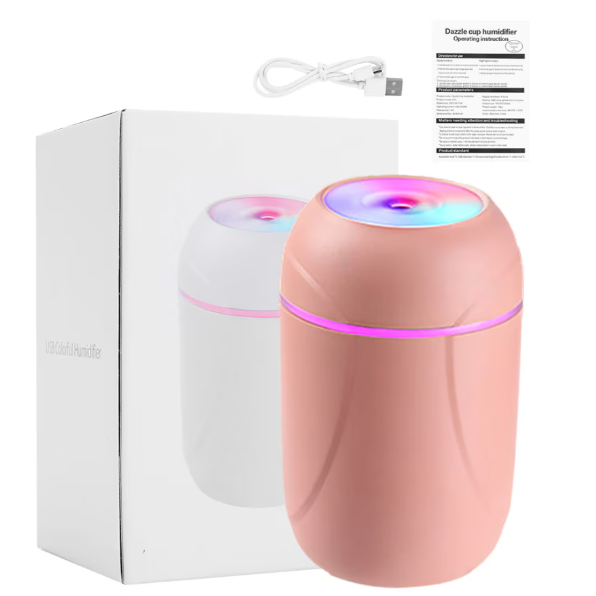 Aparat umidificare si purificare aer, CRM, difuzor de apa si ulei aromatizat, 300 ml, ultrasonic, portabil, roz [5]