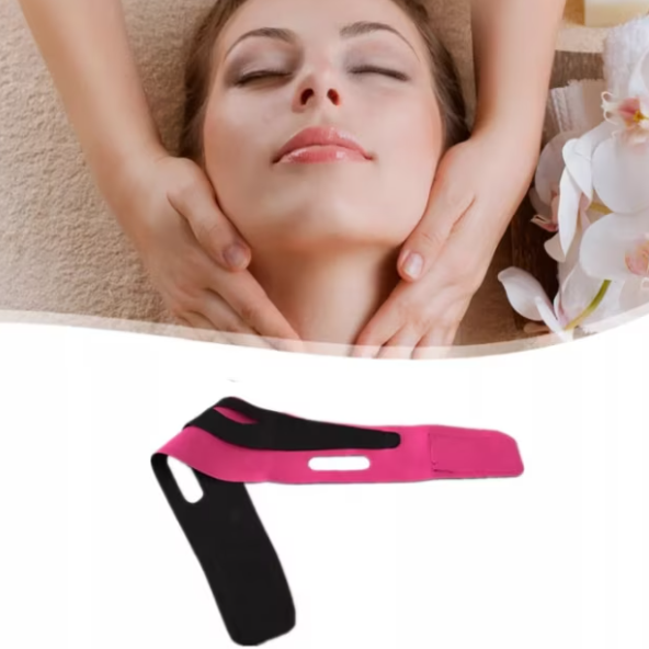 Banda pentru sustinerea barbiei, CRM, elastica, ajustabila, pentru contur facial, roz/negru [6]