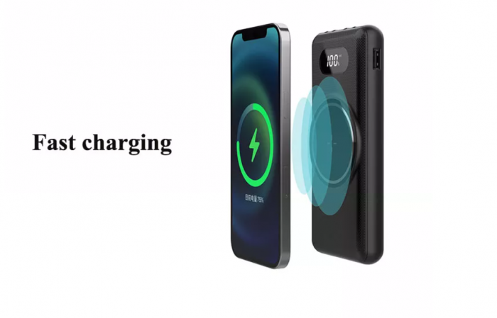Baterie externa, powerbank cu incarcare Wireless Fast Charge, cabluri triple incorporate, neagra, 12000mAh [5]