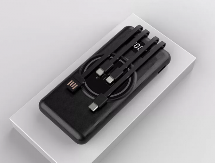 Baterie externa, powerbank cu incarcare Wireless Fast Charge, cabluri triple incorporate, neagra, 12000mAh [7]