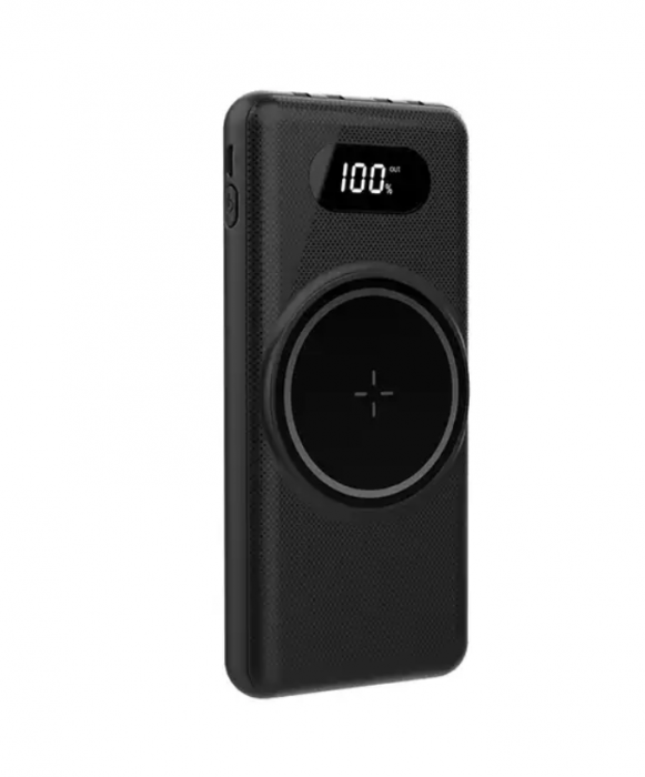 Baterie externa, powerbank cu incarcare Wireless Fast Charge, cabluri triple incorporate, neagra, 12000mAh [2]