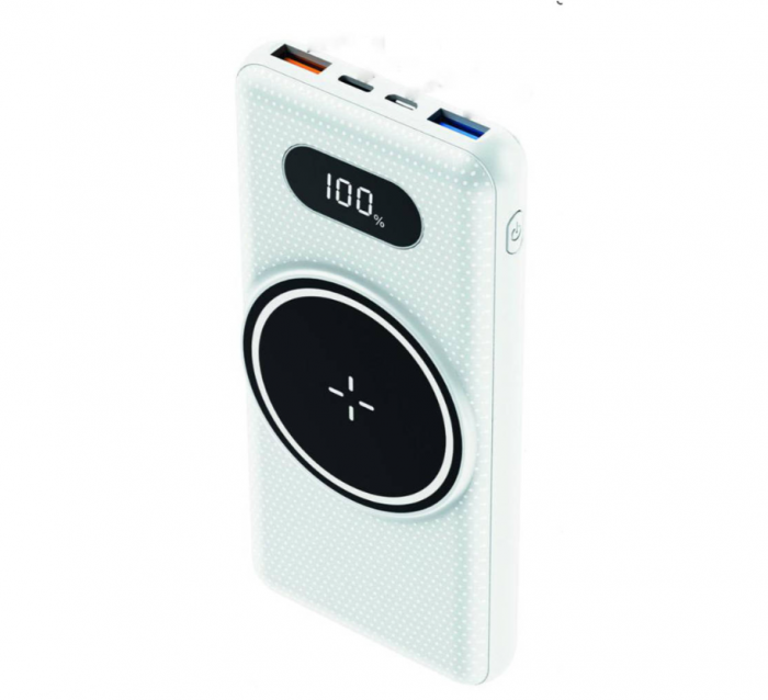 Baterie externa, powerbank cu incarcare Wireless Fast Charge, cabluri triple incorporate, neagra, 12000mAh [11]