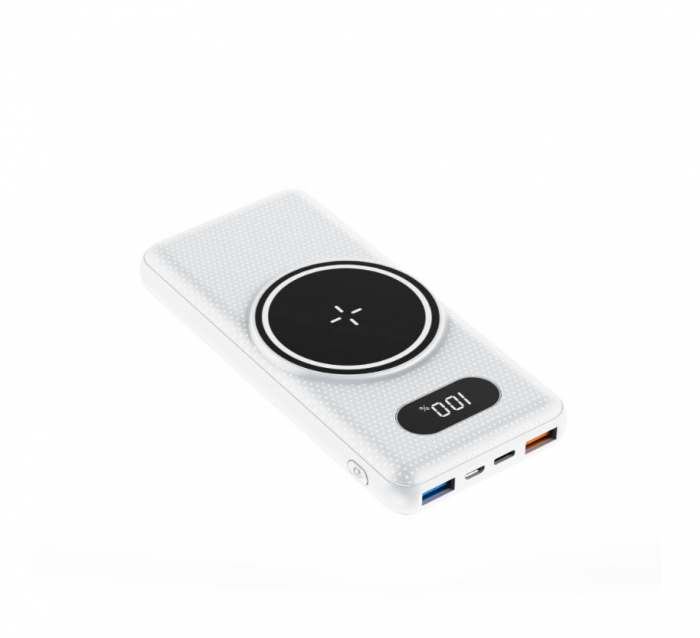 Baterie externa, powerbank cu incarcare Wireless Fast Charge, cabluri triple incorporate, neagra, 12000mAh [9]