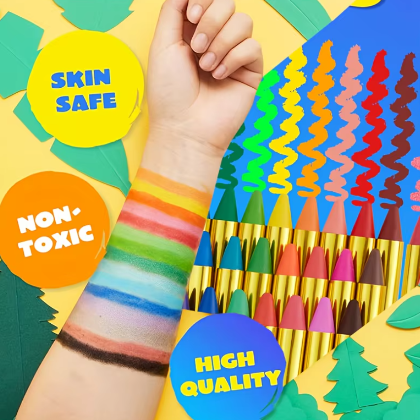 Body Paint Art – Kit Machiaj Copii 16 Culori Pigmentate, CRM, Creioane Față Corp, Non-Toxic, Petreceri & Carnaval [8]