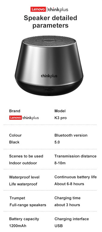 Lenovo Thinkplus K3 Pro Bluetooth Speaker - Boxă Portabilă Wireless, Sunet HIFI, Microfon Integrat [7]