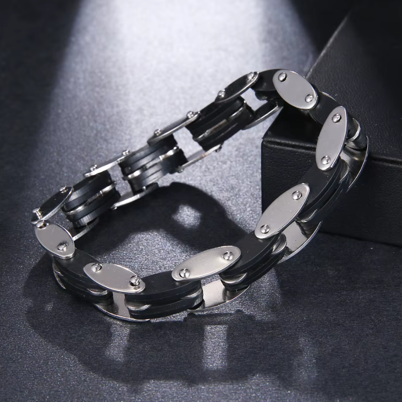 Bratara Biker pentru Barbati, CRM, flexibila, negru/argintiu, 20 cm [5]