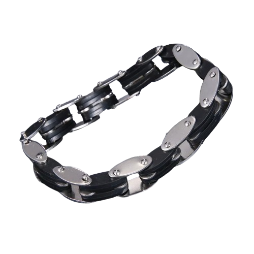 Bratara Biker pentru Barbati, CRM, flexibila, negru/argintiu, 20 cm [3]