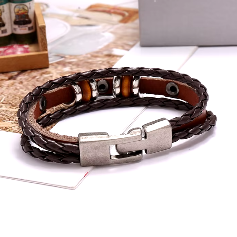 Bratara cu Accesorii Multiple, CRM, Piele/Metal, Unisex, Multi-Maro, 20 cm, Inchidere Ancora [6]