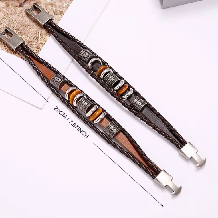 Bratara cu Accesorii Multiple, CRM, Piele/Metal, Unisex, Multi-Maro, 20 cm, Inchidere Ancora [4]