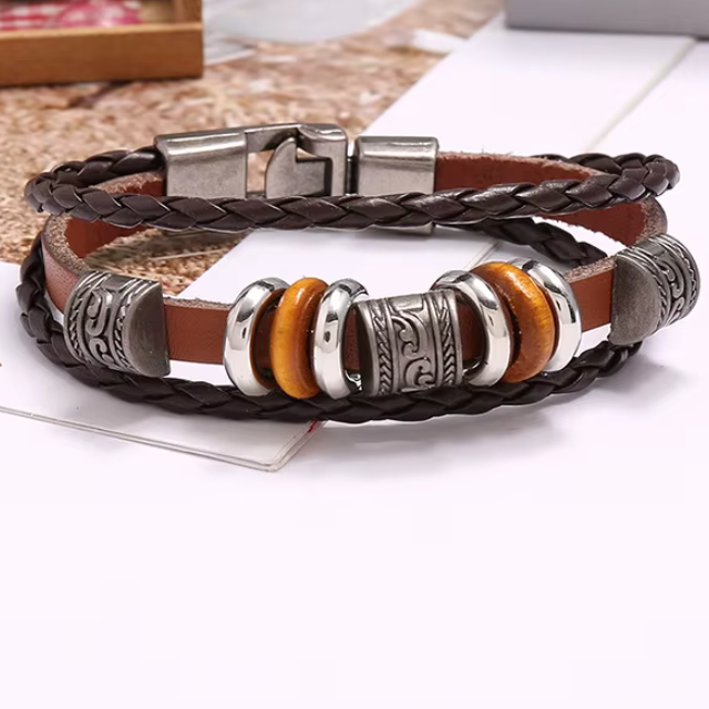 Bratara cu Accesorii Multiple, CRM, Piele/Metal, Unisex, Multi-Maro, 20 cm, Inchidere Ancora [3]