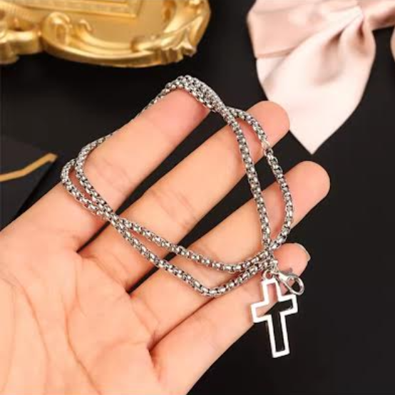 Bratara dubla si cruciulita, CRM, vintage, unisex, argintie, 20 cm [5]