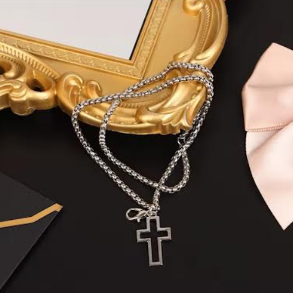 Bratara dubla si cruciulita, CRM, vintage, unisex, argintie, 20 cm [2]