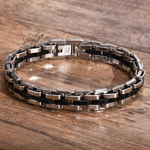 Brățară Elegantă Bărbați CRM, Model Deosebit, Oțel Inoxidabil, Negru/Argintiu, 21,5 cm [2]