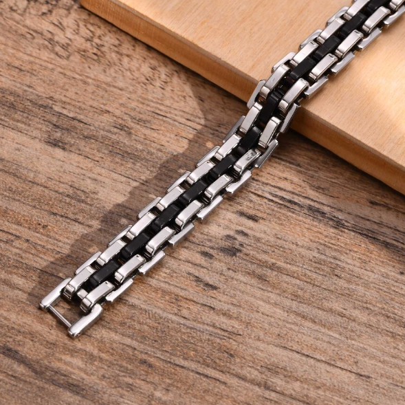 Brățară Elegantă Bărbați CRM, Model Deosebit, Oțel Inoxidabil, Negru/Argintiu, 21,5 cm [4]