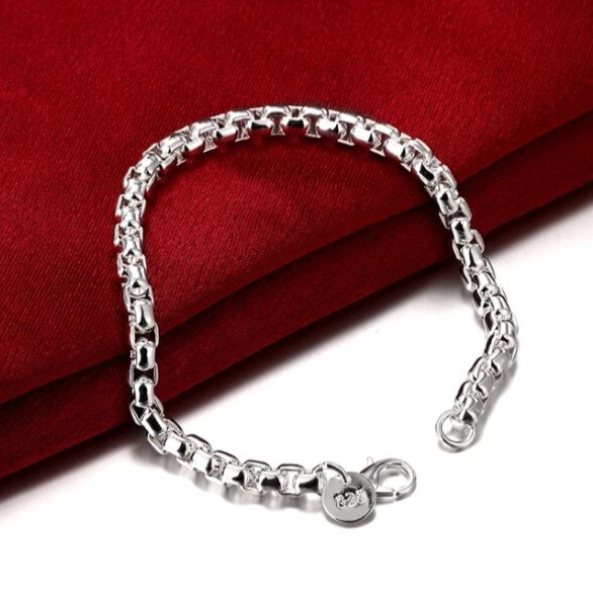 Bratara eleganta, CRM, lantisor rotund, 19 cm, pentru femei si barbati, argintiu [3]