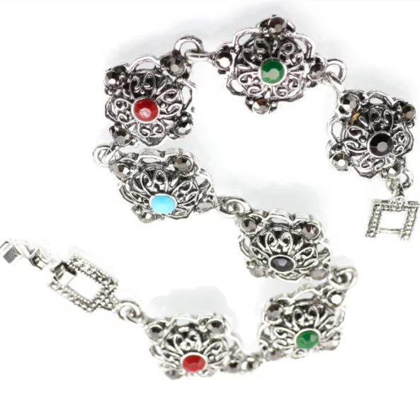 Bratara eleganta dama, CRM, model floral 7cristale, etnic, argintiu, 18 cm [3]