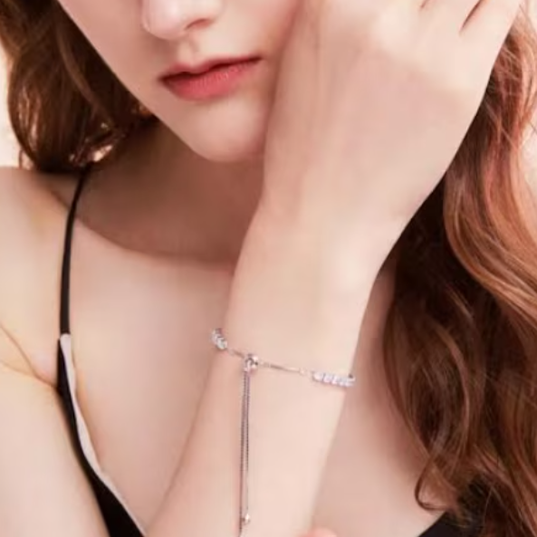 Bratara eleganta fete, reglabila, CRM, cu cristale albe, 27 cm [4]