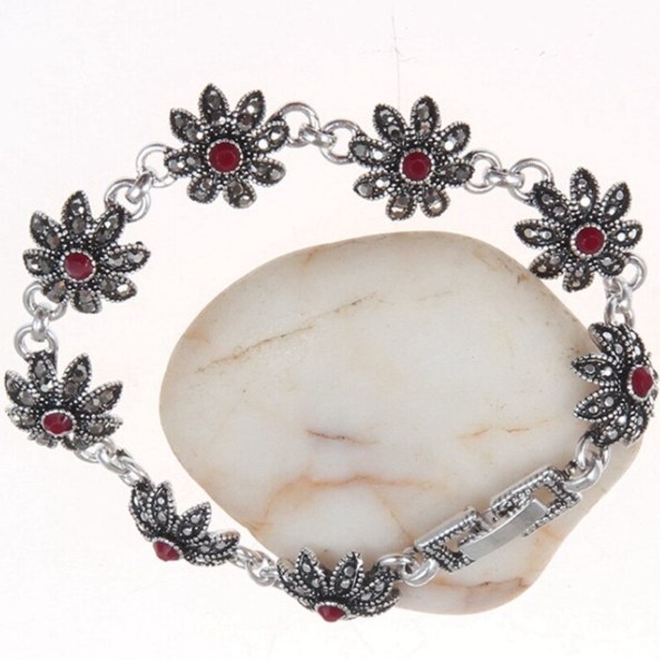 Bratara etnica dama, CRM, motiv floral sculptat, finisaj argintiu vintage [3]