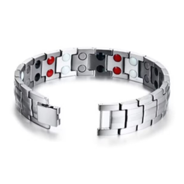 Bratara magnetica pentru barbati, CRM, argintie, ajustabila, 20 cm [6]