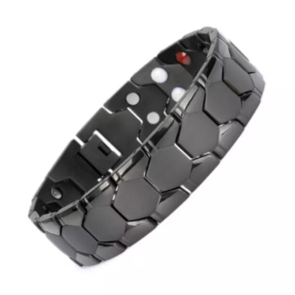 Bratara magnetica pentru barbati, CRM, neagra, model hexagonal, ajustabila, 20 cm [6]