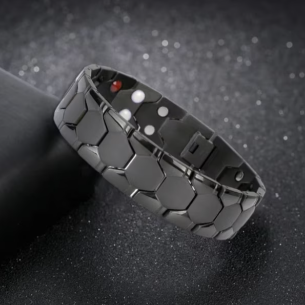 Bratara magnetica pentru barbati, CRM, neagra, model hexagonal, ajustabila, 20 cm [2]