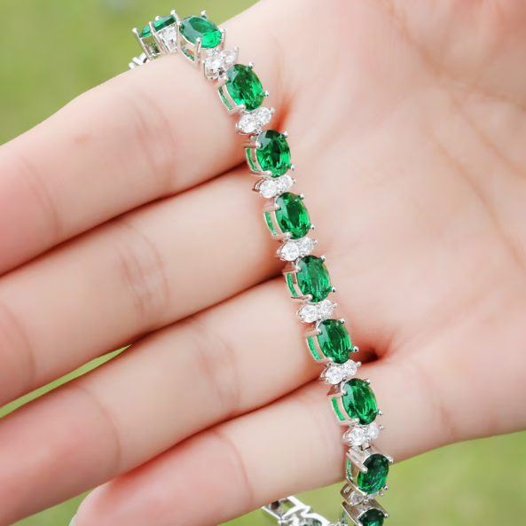 Bratara Moissanite dama, CRM, pietre verzi stralucitoare, eleganta, 20 cm [2]