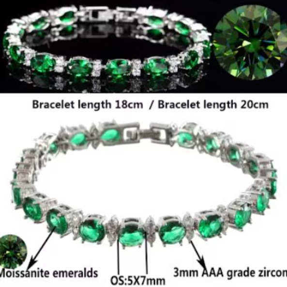 Bratara Moissanite dama, CRM, pietre verzi stralucitoare, eleganta, 20 cm [3]