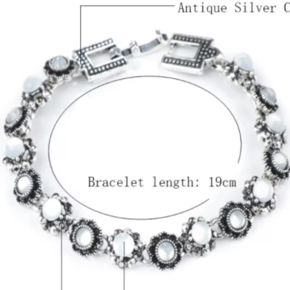 Brățară Ornament Damă, CRM, Flori Rotunde, Piatra Lunii, Argintie [3]
