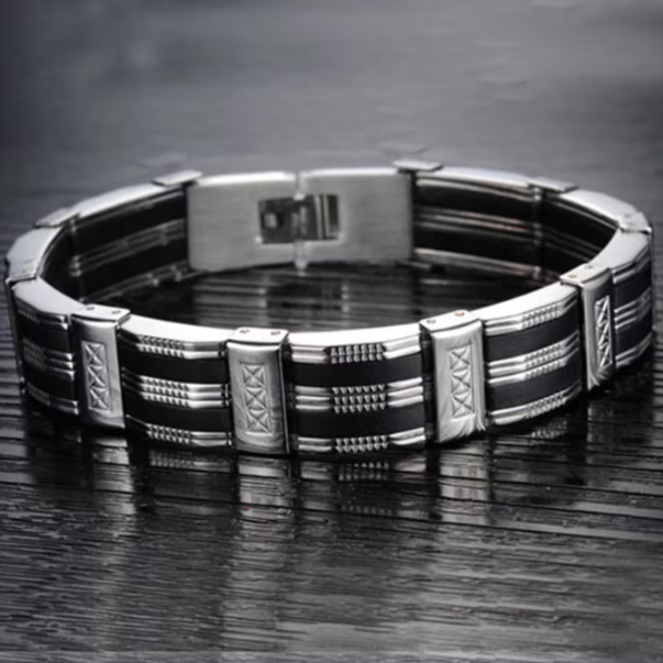 Bratara pentru barbati, CRM, din otel inoxidabil, negru/argintiu, 21 cm [4]
