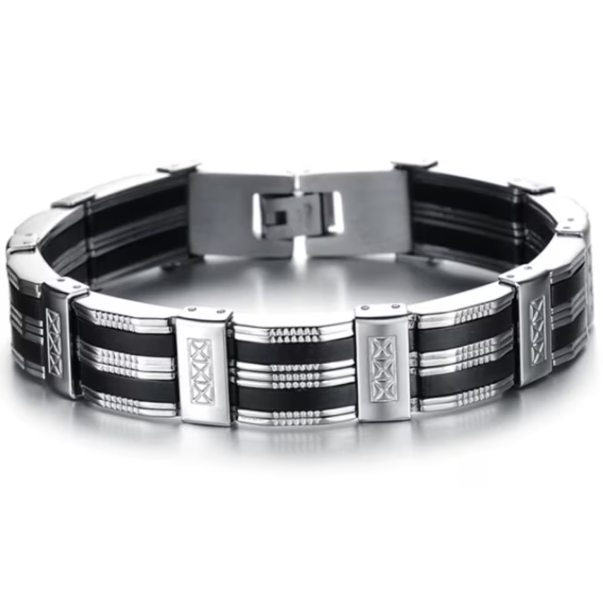Bratara pentru barbati, CRM, din otel inoxidabil, negru/argintiu, 21 cm [5]