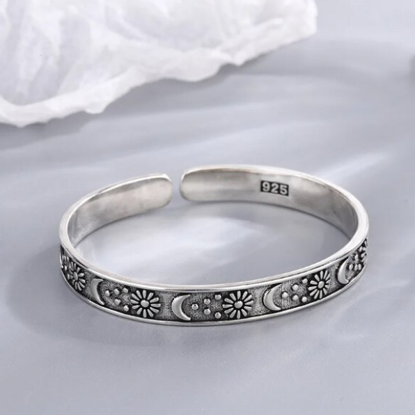 Bratara Retro, CRM, Moon&Star, semireglabila, deschisa, argintie [5]