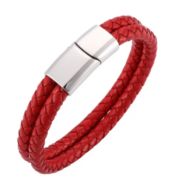 Bratara Unisex, CRM, Piele Impletita, Magnetica, Rosu, Accesoriu Casual, 20.5 cm [3]