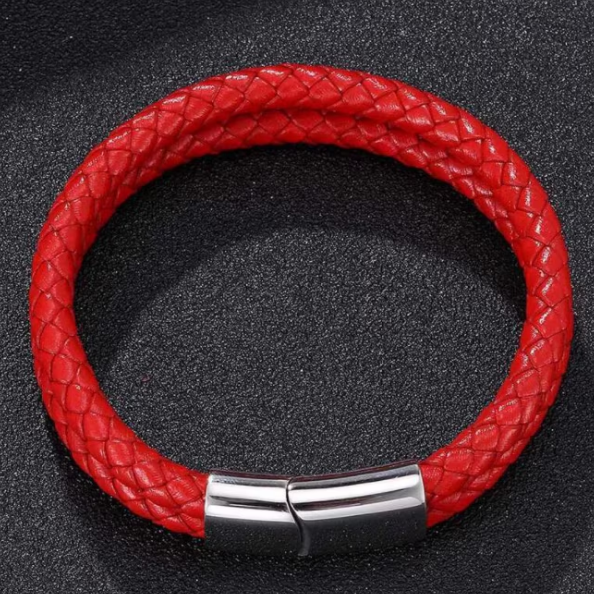 Bratara Unisex, CRM, Piele Impletita, Magnetica, Rosu, Accesoriu Casual, 20.5 cm [4]