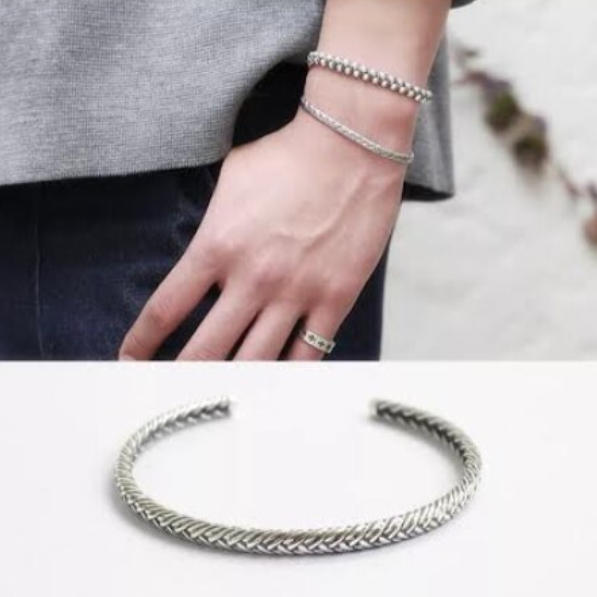 Brățară Vintage, CRM, Model Țesut Răsucit, Design Deschis, Unisex, Argintiu [2]
