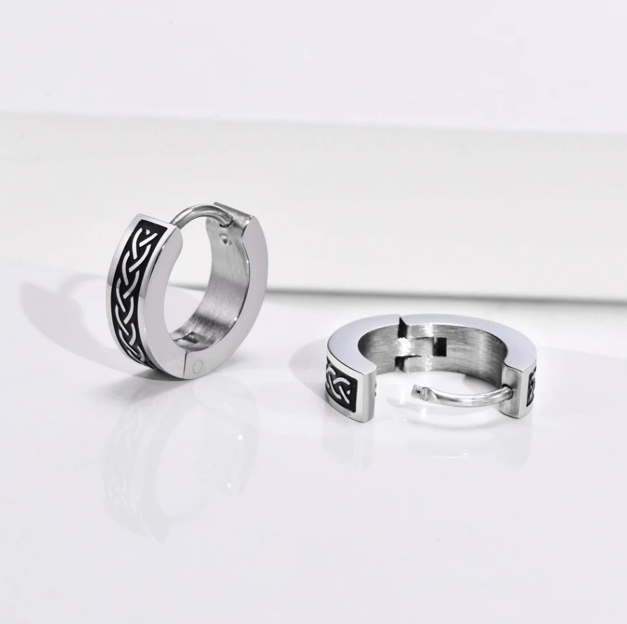 Cercei bărbați, ADM, CelticKnot, oțel Inoxidabil, negru-argintiu, stil celtic [3]