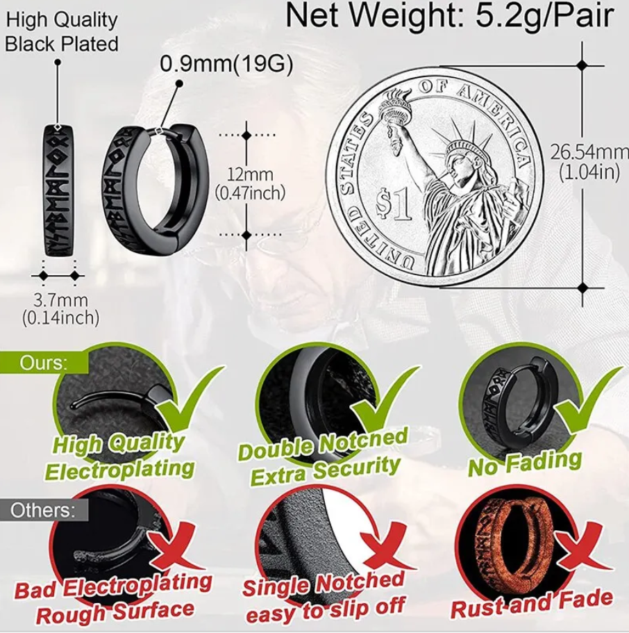 Cercei bărbați, ADM, Dark Viking - oțel inoxidabil, stil retro/gotic [3]