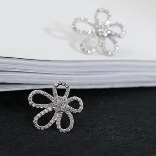 Cercei eleganti, pentru fete si femei, CRM, forma floare, argintii [6]