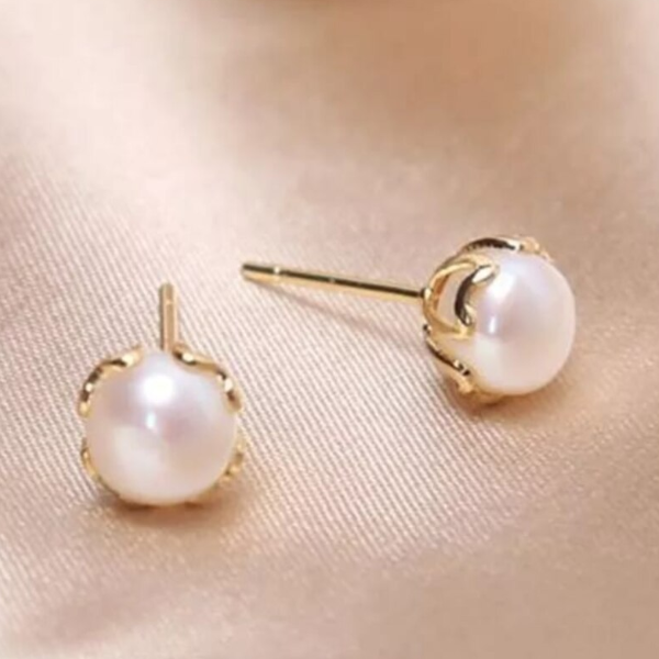 Cercei pentru femei, Fantasy Pearl, CRM, cu surub, 9 mm, alb-auriu [3]