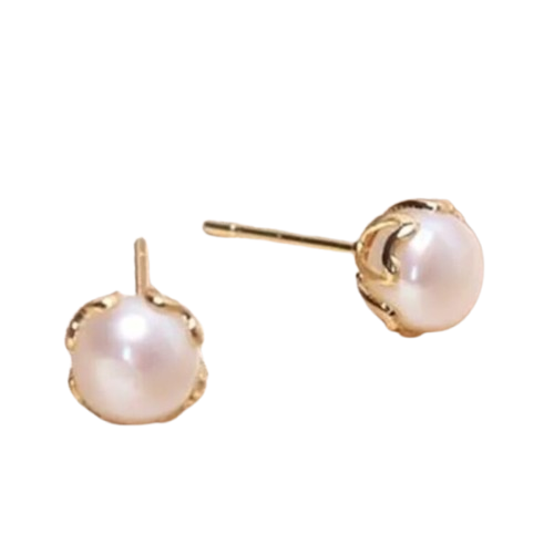 Cercei pentru femei, Fantasy Pearl, CRM, cu surub, 9 mm, alb-auriu [5]