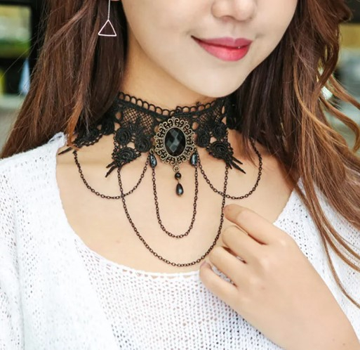 Choker brodat cu pietre, EVNC,  Vintage Gothic Jewelry [2]