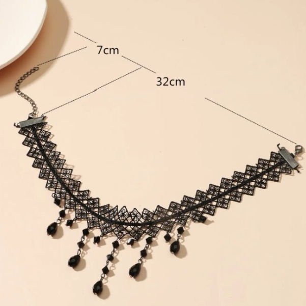 Choker Dantelat, Model Deosebit, CRM, Negru, Textil [3]