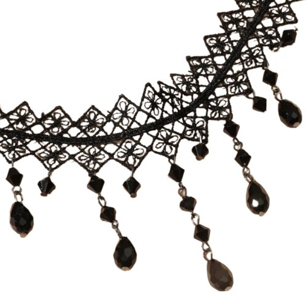 Choker Dantelat, Model Deosebit, CRM, Negru, Textil [2]