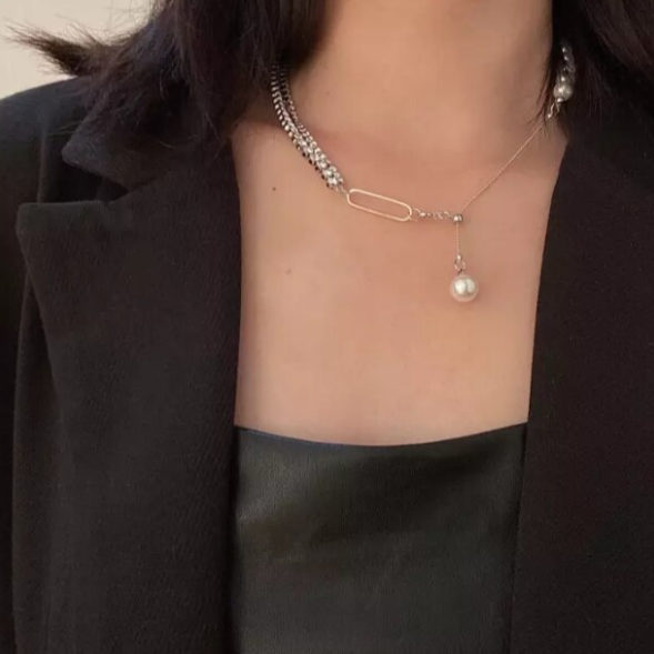 Choker Femei, CRM, Strass și Perle, Argintiu [3]