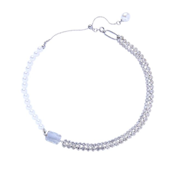 Choker Femei, CRM, Strass și Perle, Argintiu [6]