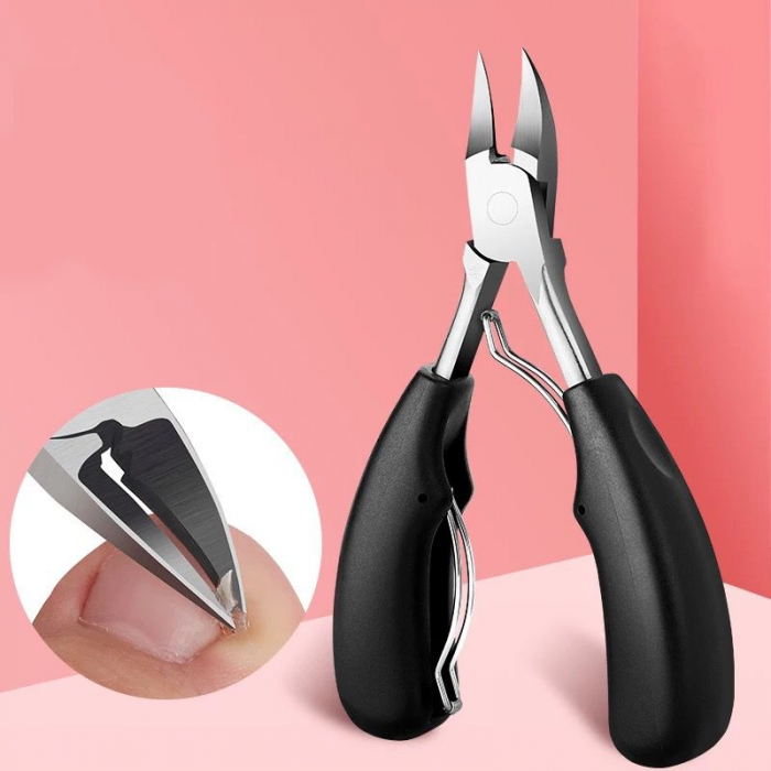 Cleste pedichiura, ADM, pentru unghiile incarnate sau groase, inox, negru/argintiu [4]
