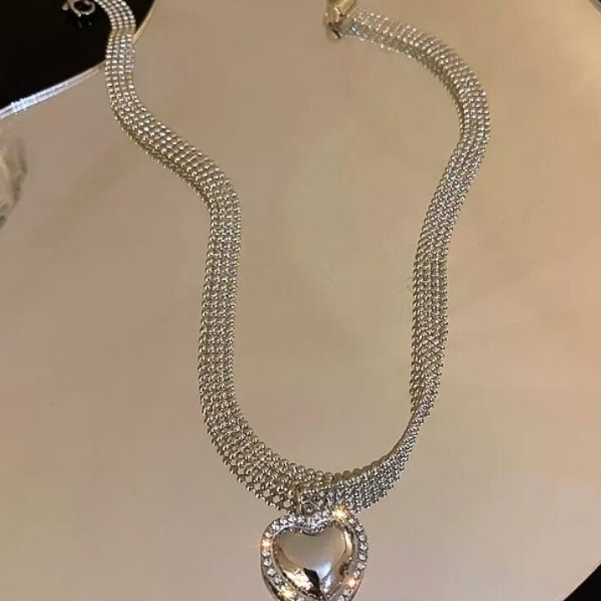 Colier Choker Sweet, CRM, Argintiu cu Pandantiv Inimă, 33 cm [4]